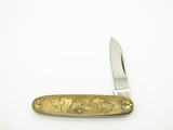 Vintage 78-82 Parker Brothers Seki Japan Brass Handle Dog & Horse Folding Knife