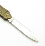 Vintage 1980s Proto 5 Seki Japan Novelty Brass Dog Folding Pocket Knife Keychain