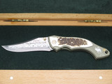 '06 RMEF Commemorative Elishewitz Design Fox Limited Stag Damascus Folding Knife