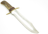 Vintage Fixed Blade Bowie Survival Knife & Beaded Leather Sheath