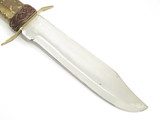 Vintage Fixed Blade Bowie Survival Knife & Beaded Leather Sheath