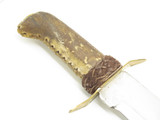 Vintage Fixed Blade Bowie Survival Knife & Beaded Leather Sheath