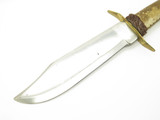 Vintage Fixed Blade Bowie Survival Knife & Beaded Leather Sheath