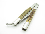 Vintage WWII Era Filipino Balisong 6" Folder Stag Handle Brass Folding Butterfly Knife