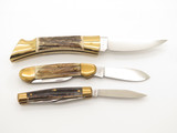 Vtg 1978 Browning Centennial Solingen Germany Stag Folding Pocket Knife Set of 3