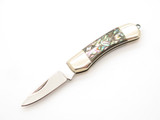 Vintage '80s Seki Japan Miniature Keychain Mini Jewelry Paua Shell Folding Knife