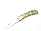 Vintage 70s Compass Wild West Seizo Imai Seki Japan Brass 4.75" Lockback Knife