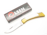 Vintage Olsen OK 152 Seki Japan Seizo Imai Brass & Bone 4.25" Lockback Knife