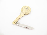 Vintage 1980s 2.5" Key Shape Seki Japan Gold Tone Folding Novelty Pocket Knife
