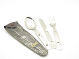Vintage 1970s Seki Japan 6.75" Stainless Mess Kit Utensil Set Spoon Fork Knife