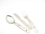 Vintage 1970s Seki Japan 6.75" Stainless Mess Kit Utensil Set Spoon Fork Knife