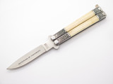 Vintage 1980s Virginia Tak Fukuta Handmade Seki Japan Bone Handle Folding Balisong Butterfly Knife