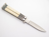 Vintage 1980s Virginia Tak Fukuta Handmade Seki Japan Bone Handle Folding Balisong Butterfly Knife