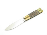 Vintage Filipino Balisong 5" Brass Jigged Bone Handle Folding Butterfly Knife