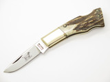 Vintage 1980 Taylor Cutlery Elk Seki Japan 3" Stag Folding Lockback Pocket Knife