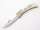 Vtg Explorer G Sakai Seki Japan Wolf Scrimshaw 3.1 Folding Lockback Pocket Knife