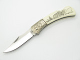 Vtg Explorer G Sakai Seki Japan Wolf Scrimshaw 3.1 Folding Lockback Pocket Knife