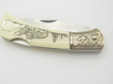 Vtg Explorer G Sakai Seki Japan Wolf Scrimshaw 3.1 Folding Lockback Pocket Knife