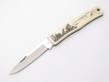 Vintage Explorer G Sakai Seki Japan Hiker & Dog Scrimshaw Folding Pocket Knife