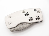 G. Sakai Seki Japan Paw Print Damascus Skull Money Clip Folding Pocket Knife