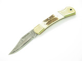 Fox N Hound FH505 3.37" Stag Damascus Lockback Folding Hunter Pocket Knife