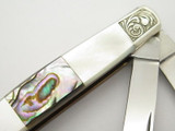 Vtg Parker Seki Japan Scrolled Stockman MOP Pearl Abalone Folding Pocket Knife