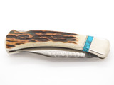 2007 Custom Buck 110 Stag Turquoise Chipflint Folding Hunter Lockback Knife