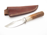 1990s A.G. Russell Custom ATS-34 Stag Fixed Clip Point 3.25" Blade Hunting Knife