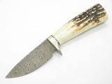 Vtg Charlton LTD Sambar Stag Damascus Custom Fixed Blade Hunting Knife & Sheath