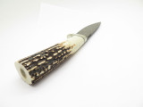 Vtg Charlton LTD Sambar Stag Damascus Custom Fixed Blade Hunting Knife & Sheath