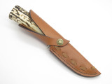 Vtg Charlton LTD Sambar Stag Damascus Custom Fixed Blade Hunting Knife & Sheath