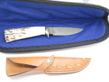 Vtg Charlton LTD Sambar Stag Damascus Custom Fixed Blade Hunting Knife & Sheath