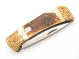Vtg '80s United "Merry Christmas" Seki Japan Seizo Imai Folding Hunter Knife