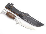 Vintage 1970s Seki Japan Wood Handle 8" Fixed Hunting Knife & Leather Sheath