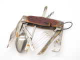 Vintage 1950s PIC Japan Bone Handle 4.62" Camping Multi Tool Hobo Camp Knife