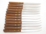 Vintage Japan 7.87" Wood Handle Japanese Stainless Serrated Steak Knife 12 Pack