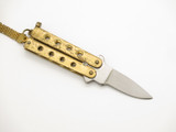 Vintage 1980s Seki Japan Mini 2.25" Brass Kechain Handle Folding Balisong Butterfly Knife