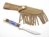 Vintage Custom Doris Yazzi Navajo Turquoise Inlay Fixed Blade Knife & Sheath