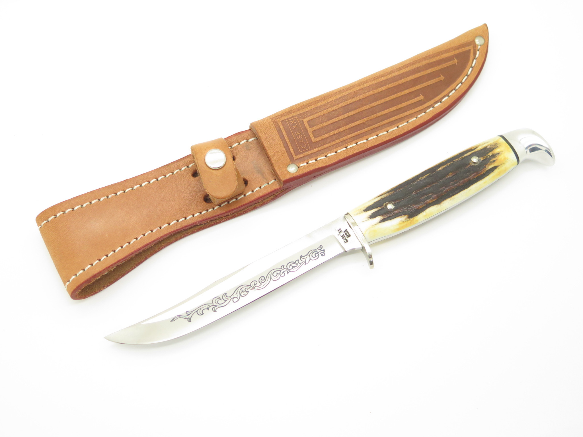Vintage 1977 Case XX 516-5 SSP Blue Scroll Stag Fixed 4.8