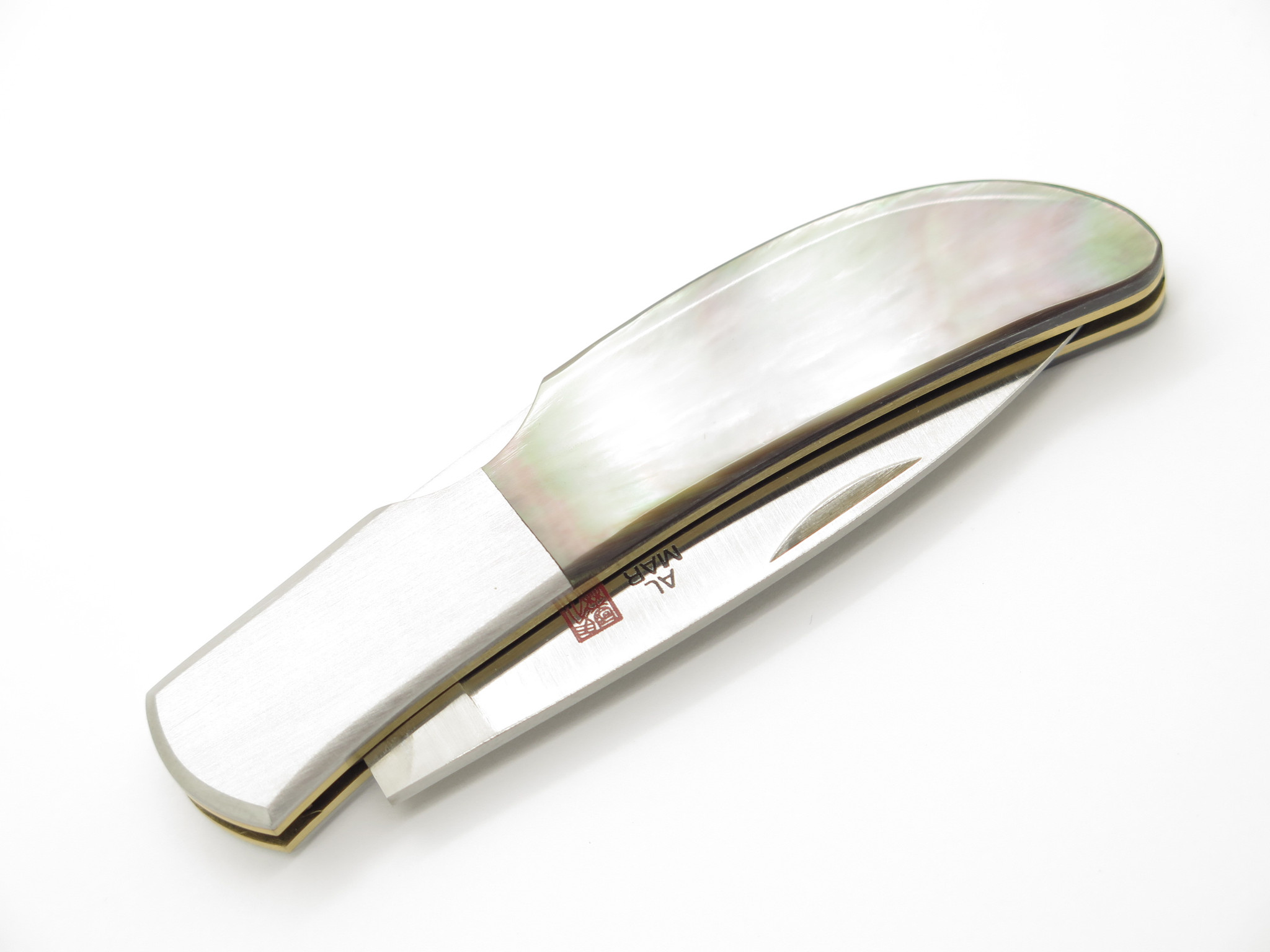 Vintage Al Mar Hawk Seki Japan Black Lip Pearl Lockback Folding