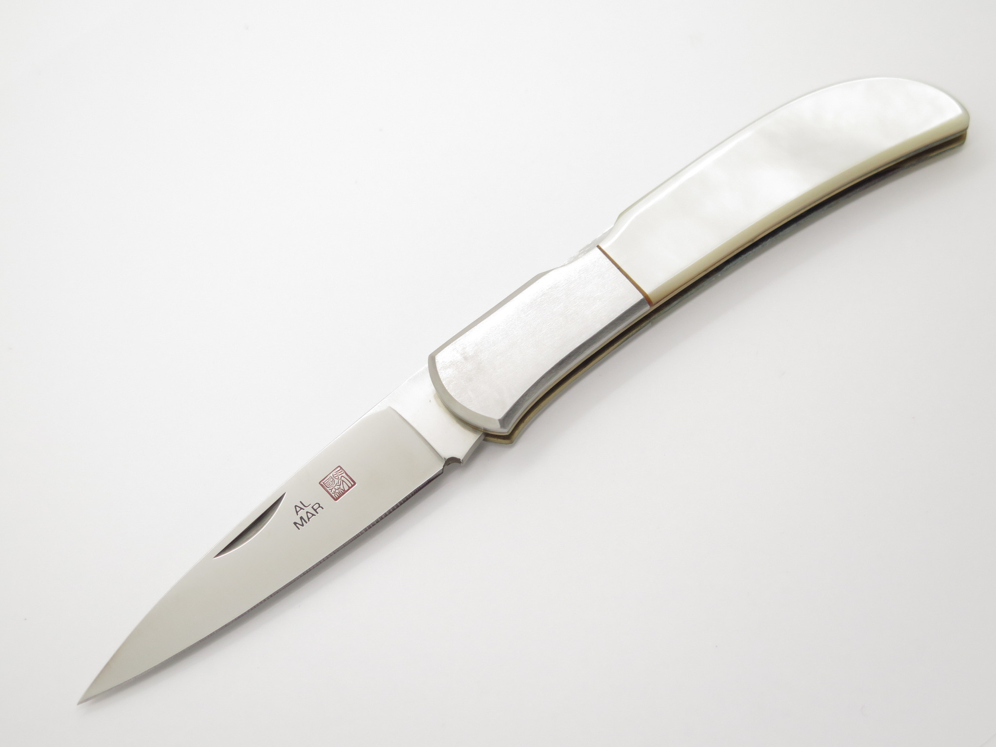 Vintage Al Mar Falcon Seki Japan MOP Pearl Lockback Folding Pocket