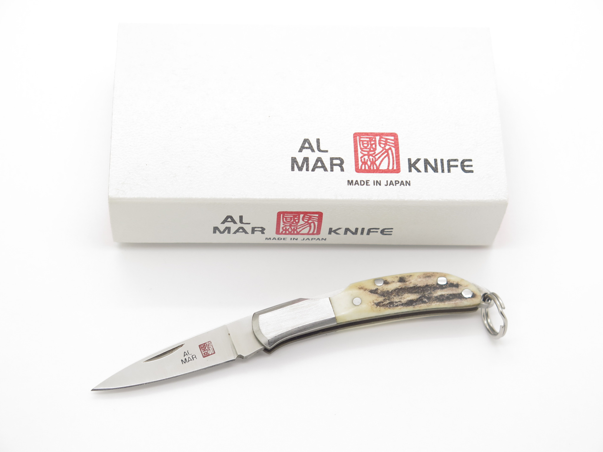Vintage Al Mar Osprey 2001 Seki Japan 2.25" Stag Lockback Folding