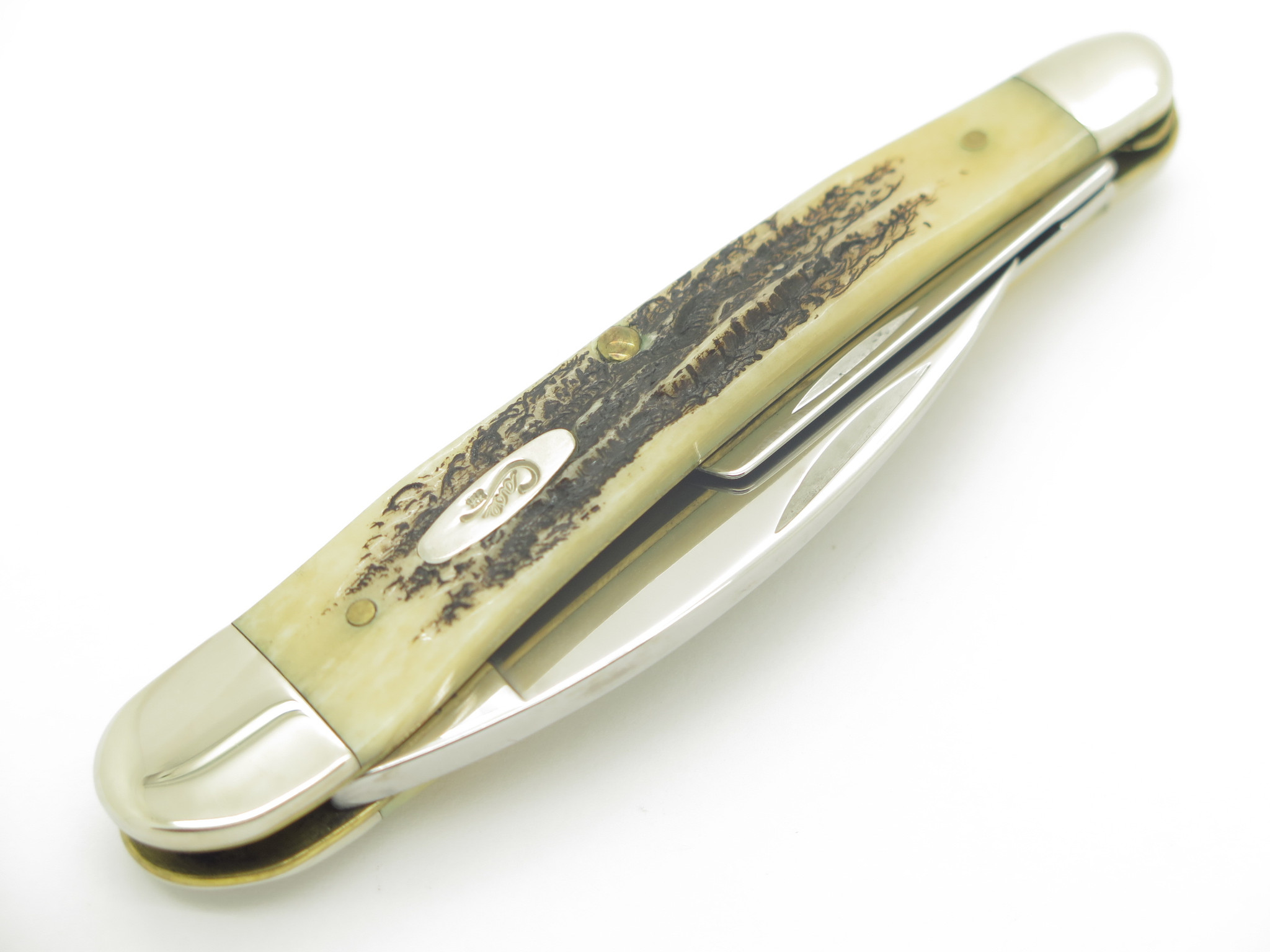 Vintage 2002 Case XX V6355 Seahorse Whittler Stag Bone Folding