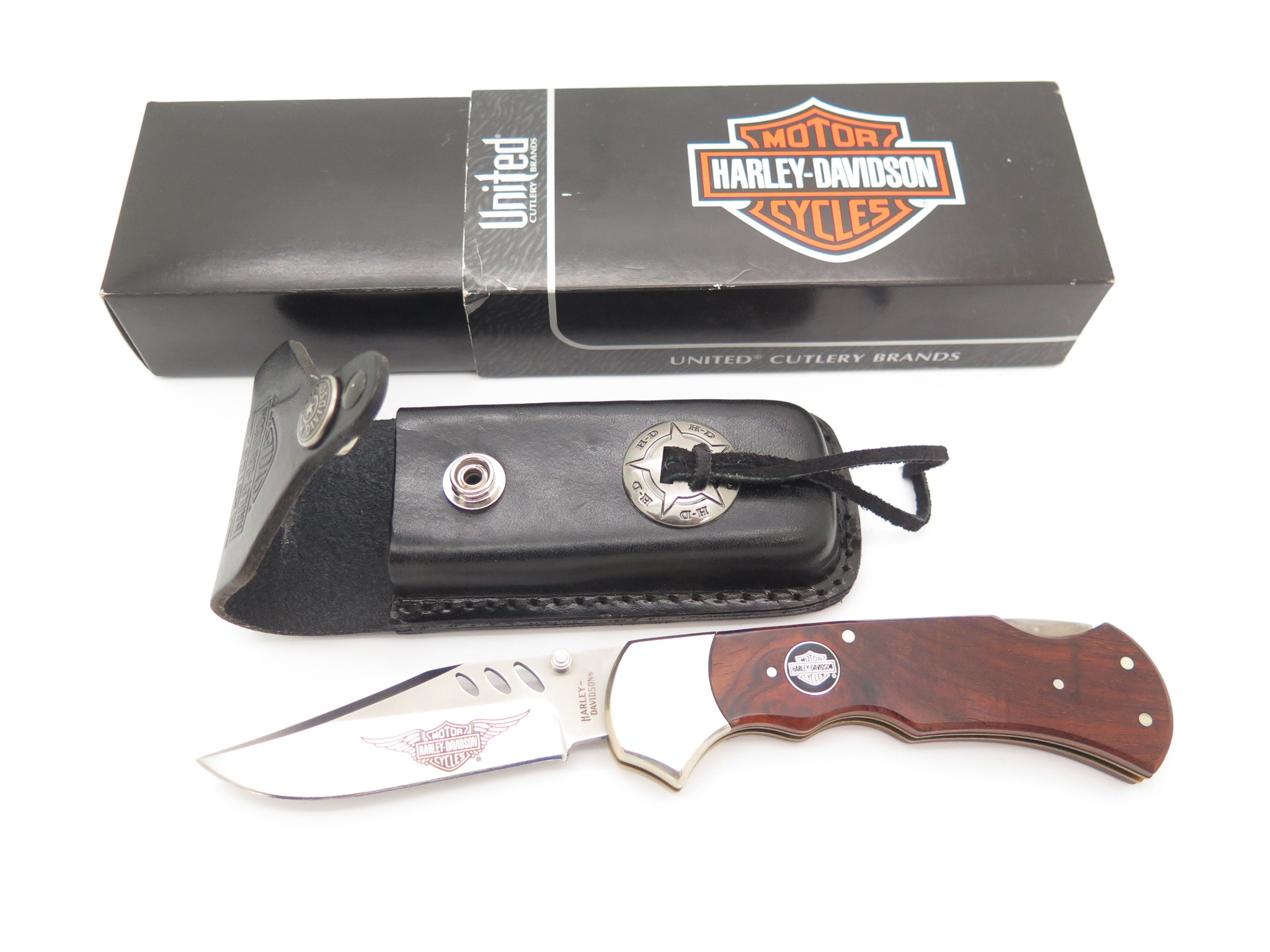2003 United Harley-Davidson Wood Handle Folding Hunter Lockback