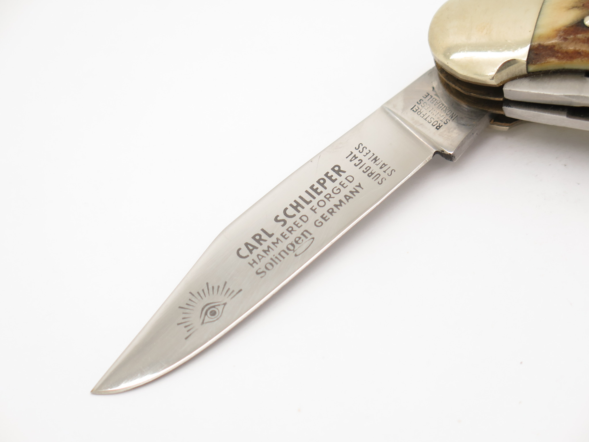 Vtg Carl Schlieper Solingen Germany Stag 3 Blade Copperhead