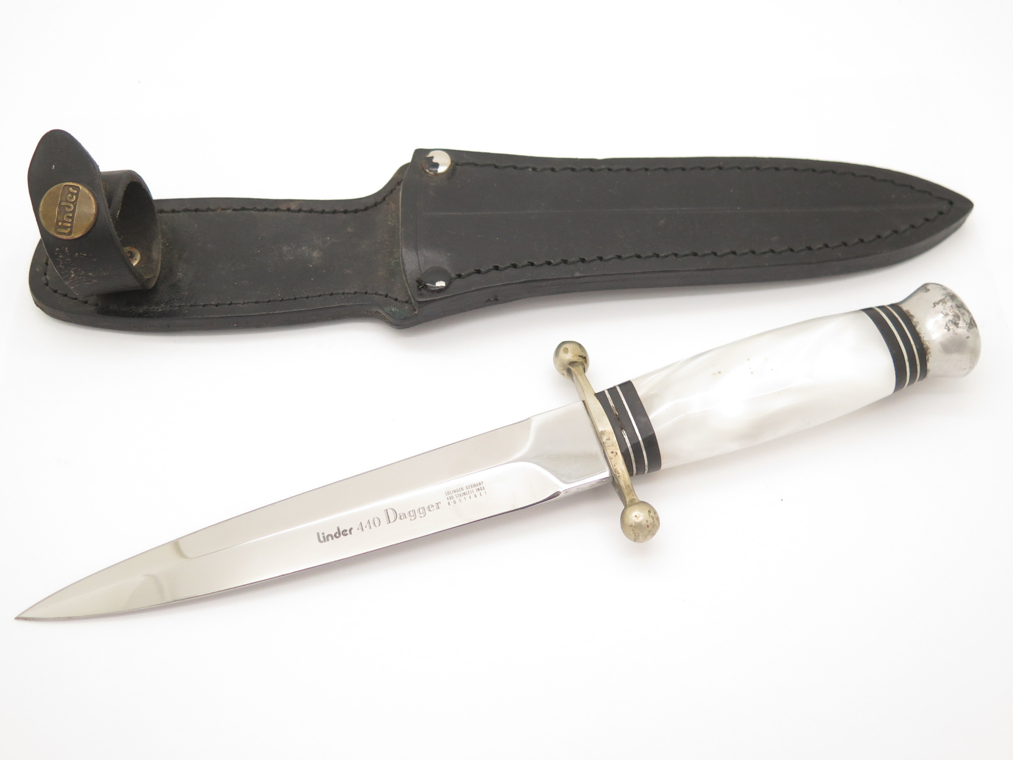 アンティークなビンテージナイフ　リンダークラシック ゾーリンゲンGERMANY Vintage Linder Solingen Germany Perlex Handle Fixed Blade Dagger