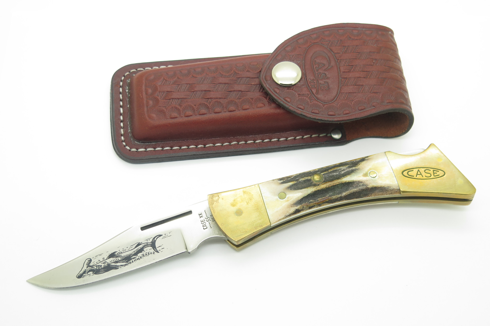 Vintage 1980 Case XX 5159 Stag Hammerhead Folding Hunter Knife