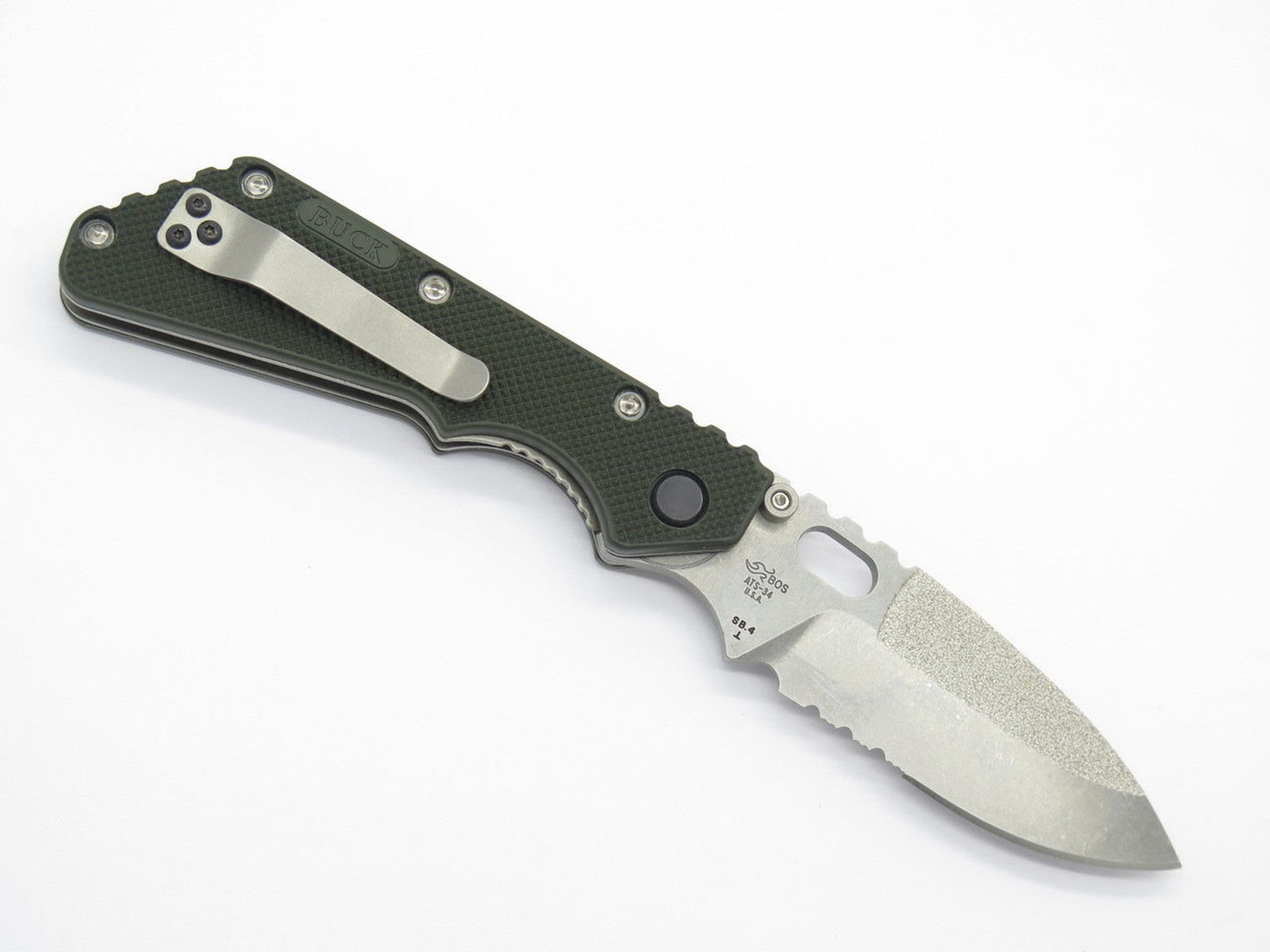 Buck 889 0889BO4 Tarani Strider OD Green ATS-34 Folding Knife Custom ...
