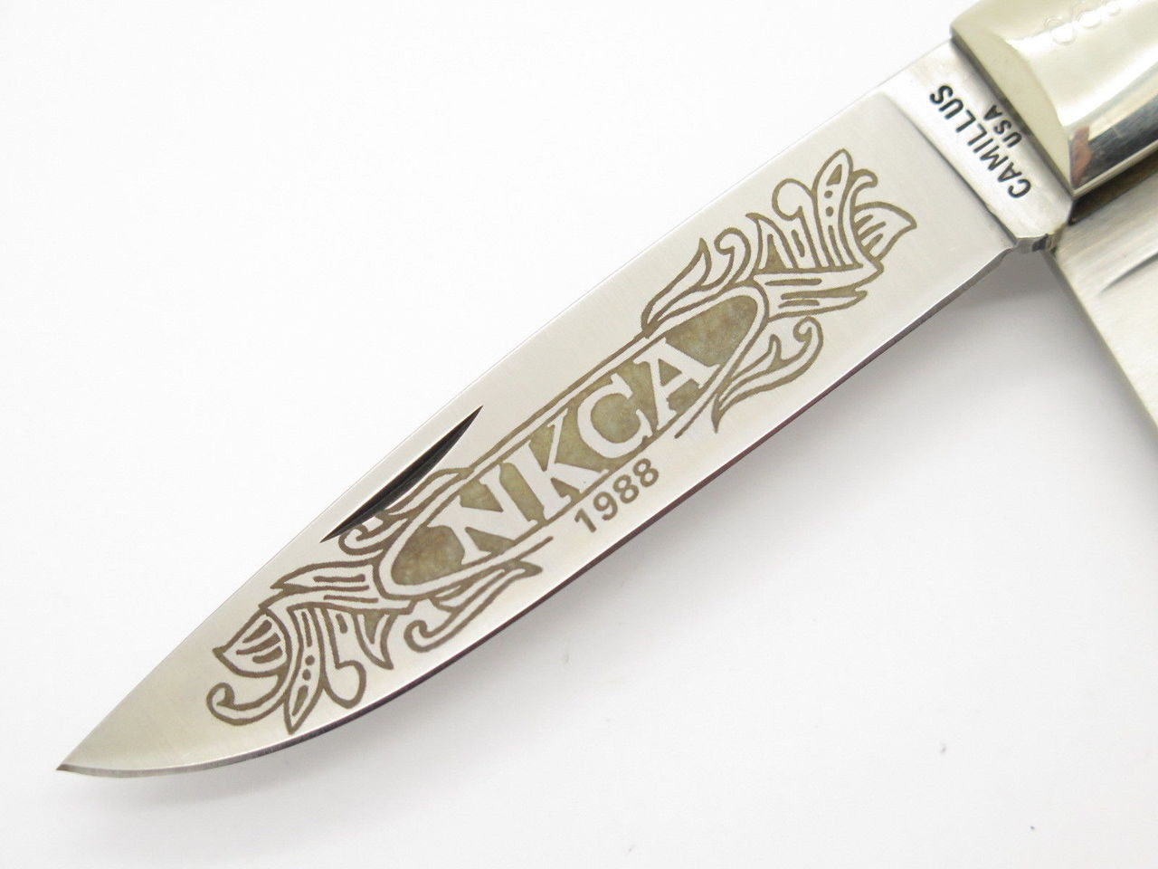 洋楽 KONKWISTA 88 Vtg 1988 Camillus USA NKCA Folding Jumbo Trapper Pocket Knife Bone