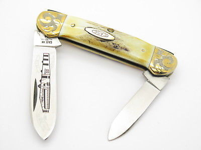 1980 Case XX 52131 Canoe 2 Blade Stag Folding Pocket Knife Gold